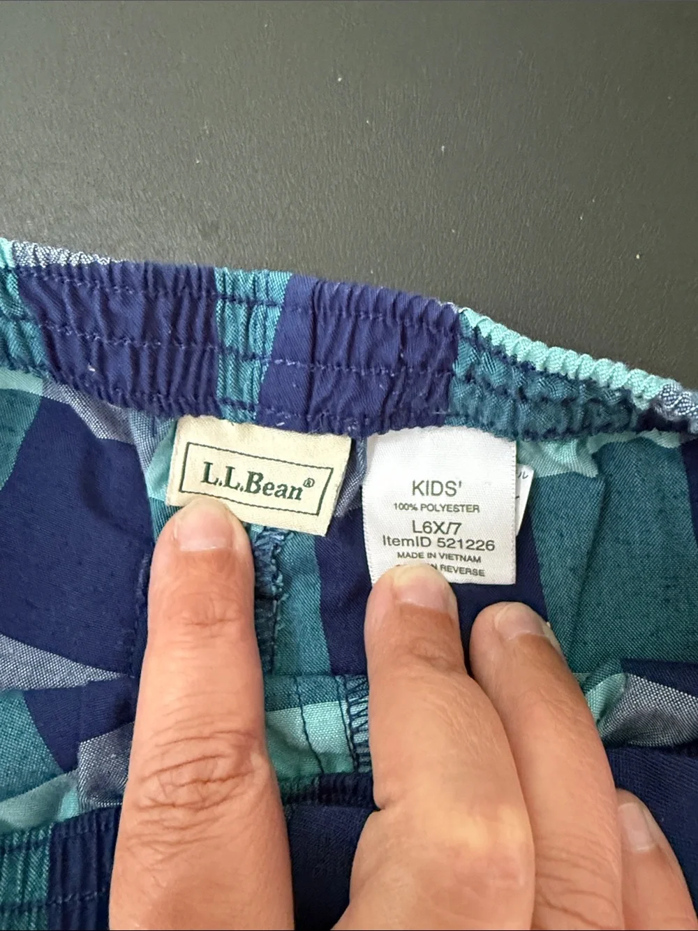 L.L. Bean Navy Short-Sleeve Pajama Set with Teal Plaid Pants